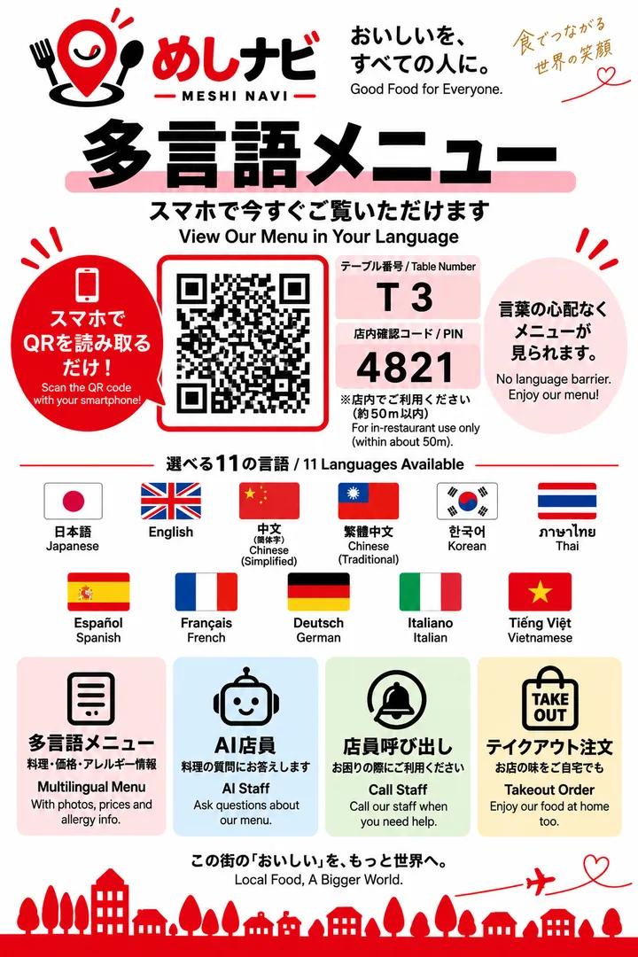 めしナビの実物卓上POP（Table 3・PIN 4821）